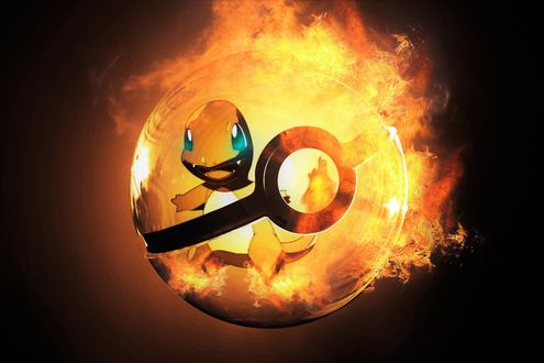 Обои на рабочий стол Charmander / Чармандер внутри Pokeball / Покеболл из аниме Pokemon / Покемон, by wazzy88