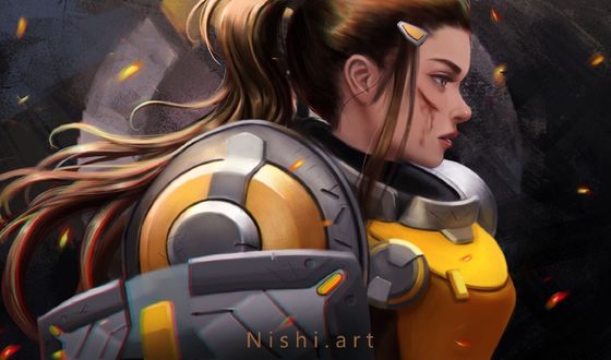 Обои на рабочий стол Brigitte / Бриджит из игры Overwatch / Дозор, by Nishi hiku