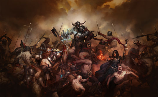 Обои на рабочий стол Эпическая битва, арт к игре Diablo IV
