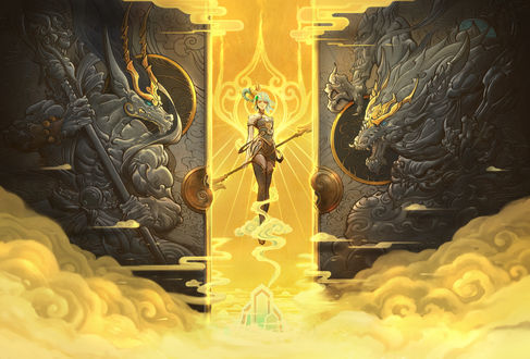 Обои на рабочий стол Lux, Lady of Luminosity / Люкс, Леди Свечения из игры League of Legends / Лига Легенд, by Mo Yan