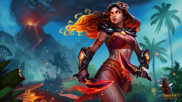 Обои на рабочий стол Богиня вулканов Pele / Пеле из игры Smite, by jaggudada