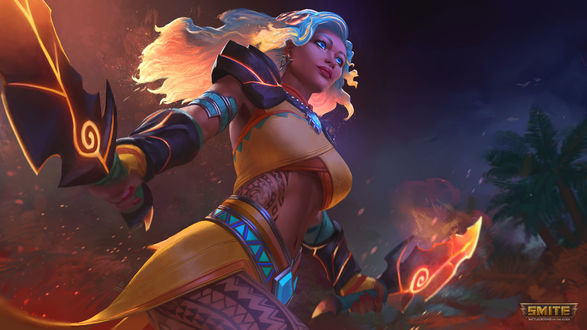 Обои на рабочий стол Богиня вулканов Pele / Пеле из игры Smite, by jaggudada