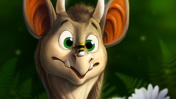 Обои на рабочий стол Шмель сидит на носу веселого дракончика, by TheAdventureDragon