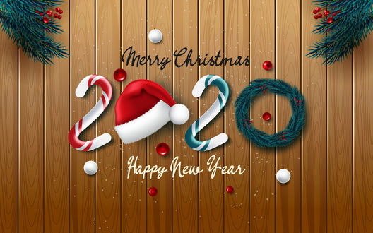 Обои на рабочий стол Поздравительный фон - Merry Christmas / с рождеством 2020 и Happy New Year / счастливого нового года