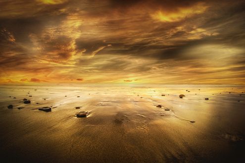 Обои на рабочий стол Побережье моря на закате солнца, by enriquelopezgarre