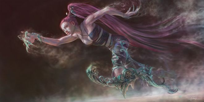 Обои на рабочий стол Бегущая фантастическая девушка Valdis / Валдис, by Christophe Young