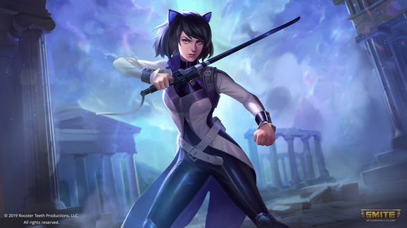 Обои на рабочий стол Blake Belladonna / Блейк Белладонна из игры Smite и аниме RWBY / Красный, Белый, Черный, Желтый, by Venom-Rules-all