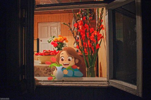 Обои на рабочий стол Девочка сидит у открытого окна, by Капичай
