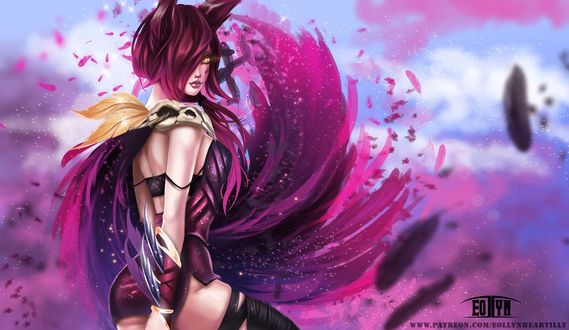 Обои на рабочий стол Xayah / Шая из игры League of Legends / Лига Легенд, by Eollyn Art