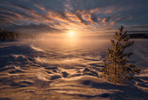 Обои на рабочий стол Заход солнца на Ringerike, Norway / Рингерике, Норвегия, by Ole Henrik Skjelstad