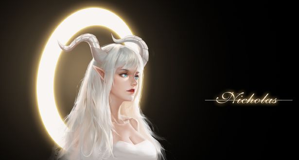 Обои на рабочий стол Белокурая девушка-демон (Nicholas). by qin hao