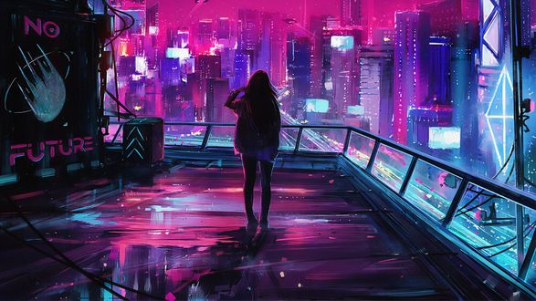Обои на рабочий стол Девушка на крыше, by Alena Aenami (No Future / Нет Будущего)