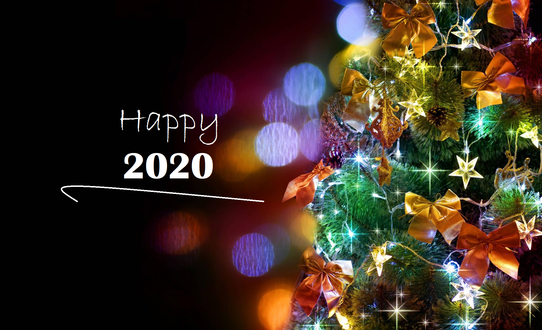 Обои на рабочий стол Сверкающая елка на фоне боке, (New 2020 / счастливого 2020 года)