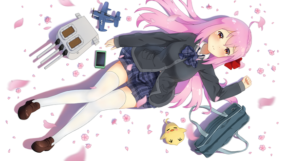 Обои на рабочий стол Розоволосая девушка среди розовых лепестков, by Sketchzi