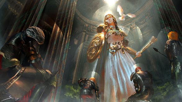 Обои на рабочий стол Воины приветствуют в храме Афину-Богиню мудрости / Athena-The Goddess of Wisdom, by Sarayu Ruangvesh