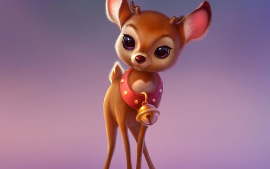 Обои на рабочий стол Рождественский олененок с колокольчиком на розовом фоне, by alina bliznetsova