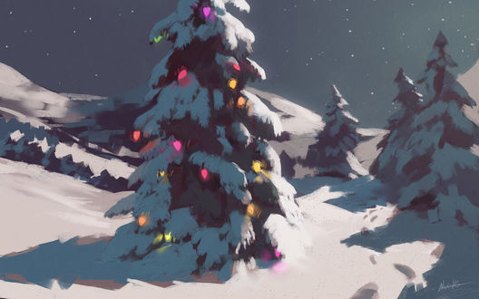 Обои на рабочий стол Christmas Tree / рождественская елка в снегу, автор Nicolas Vigneault-Gendron