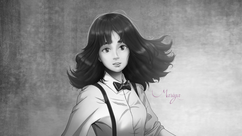 Обои для рабочего стола Черно-белый портрет девушки, by SongjoArts