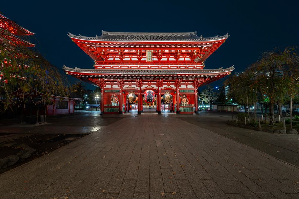 Обои на рабочий стол Asakusa Kannon Temple / Храм Асакуса вечером в Tokyo /  Токио, Japan / Япония, обои для рабочего стола, скачать обои, обои бесплатно