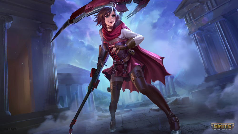 Обои для рабочего стола Ruby Rose / Руби Роуз из игры Smite и аниме RWBY / Красный, Белый, Черный, Желтый, by Venom-Rules-all