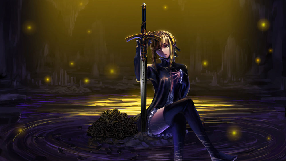 Обои для рабочего стола Saber Alter / Dark Saber / Сэйбер Альтер из визуальной новеллы Fate: Stay Night / Судьба: Ночь Схватки