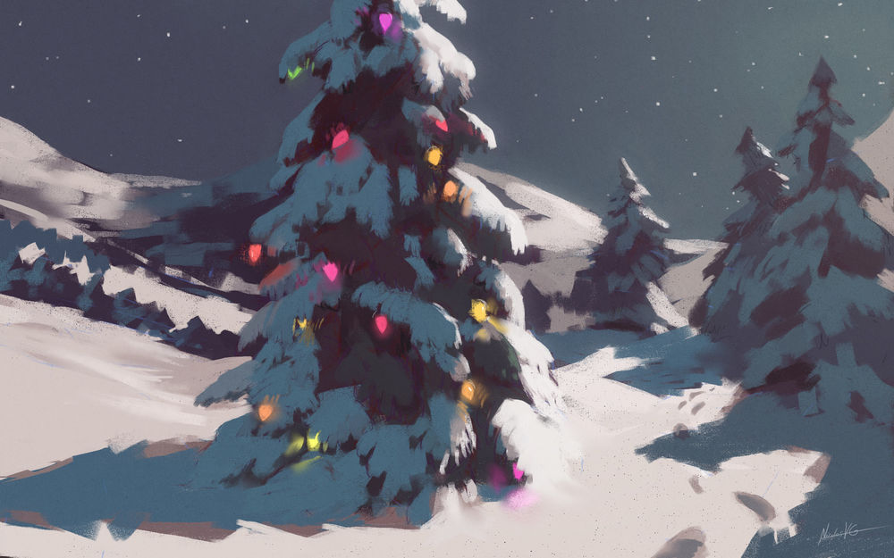 Обои для рабочего стола Christmas Tree / рождественская елка в снегу, автор Nicolas Vigneault-Gendron