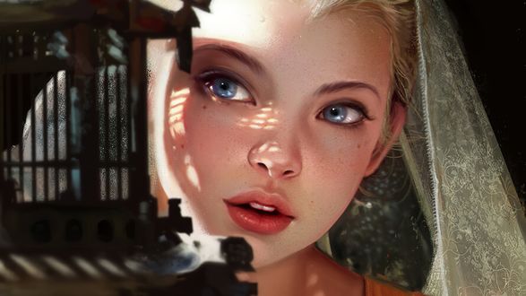 Обои на рабочий стол Девушка стоит у клетки, by Noveland Sayson