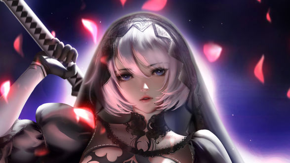 Обои на рабочий стол YoRHa №2 тип B из игры NieR: Automata, by Liang-Xing