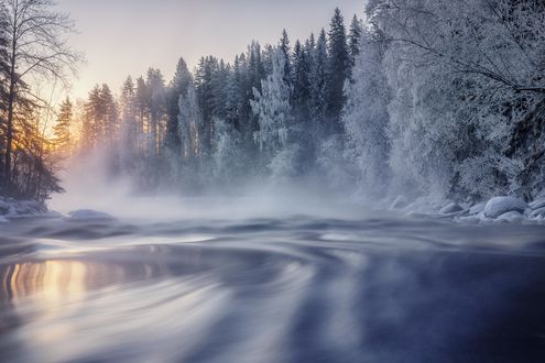 Обои на рабочий стол Река зимним утром, Finland / Финляндия, by Bansman