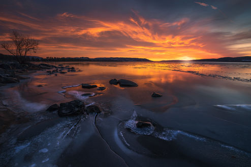 Обои на рабочий стол Sunset Tyrifjorden, Norway / закат на Тирифьорден, Норвегия, by Ole Henrik Skjelstad