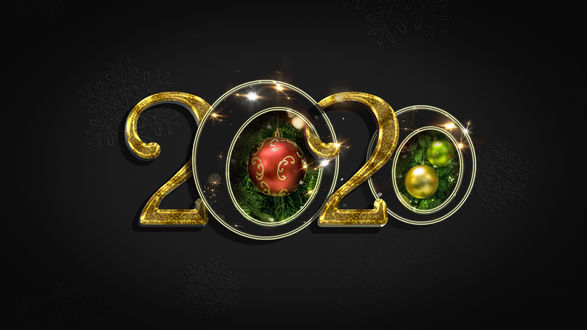 Обои на рабочий стол Год 2020 с новогодними шарами, by IgnisFatuusII