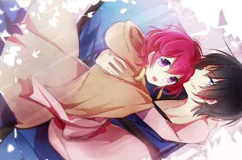 Обои на рабочий стол Hak обнимает Yona / Йона, из аниме Akatsuki no Yona / Рассвет Йоны