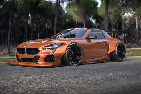 Обои на рабочий стол Светло-коричневый Bmw Z4 2020 на дороге за городом, by Veer Design