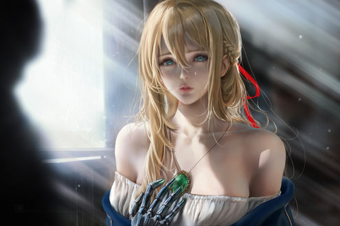 Обои на рабочий стол Violet Evergarden / Вайолет Эвергарден главная героиня из аниме Violet Evergarden, art by Sakimichan