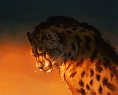 Обои на рабочий стол Леопард на фоне закатного неба, by CorvusHound