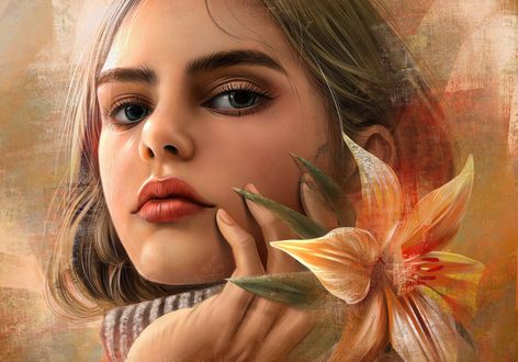 Обои на рабочий стол Девушка с лилией, by Vincent Chu