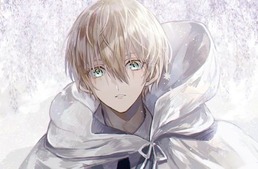 Обои на рабочий стол Tsurumaru Kuninaga / Тсурумару Кунинага на фоне цветущей глицинии из игры и аниме Touken Ranbu / Танец мечей