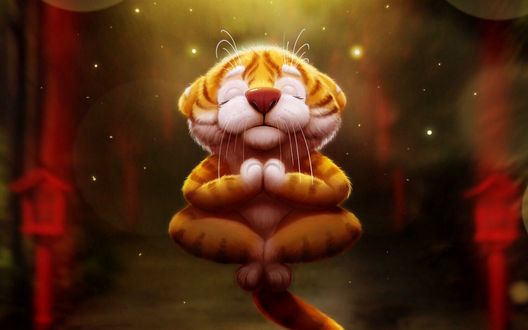 Обои на рабочий стол Тигренок с закрытыми глазами, by Christina Plazun