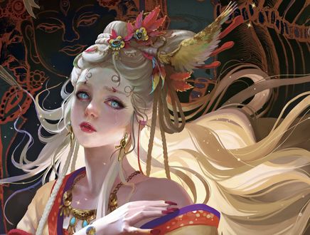 Обои на рабочий стол Белокурая богиня Momijigari со слезою на щеке, by Tea Me