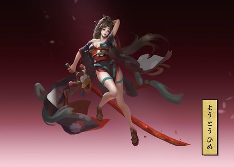 Обои на рабочий стол Девушка с мечом из игры Onmyoji, by Tea Me