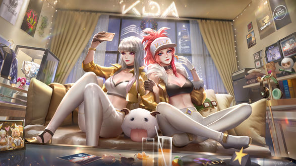 Обои на рабочий стол Evelynn / Эвелинн и Akali / Акали из игры League of Legends / Лига Легенд, by F om