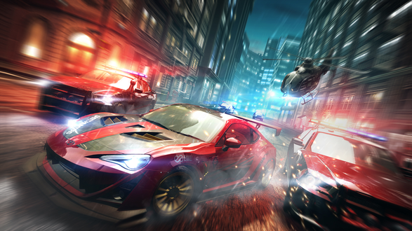 Обои на рабочий стол Автомобили на фоне домов города из видеоигр Need for Speed