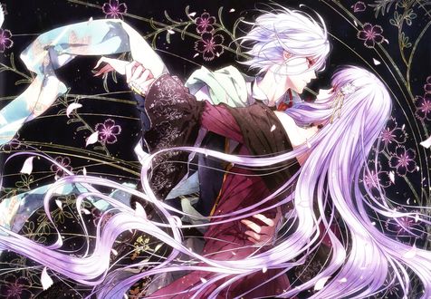 Обои на рабочий стол Виолетта / Violette и Orpheus кружатся в танце из отоме-игры Королева цветов / Reine des Fleurs, by Usuba Kagerou