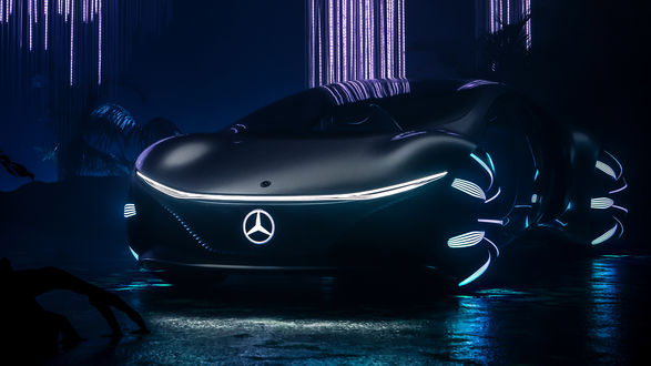 Обои на рабочий стол Черный электрический концепт-кар Mercedes-Benz VISION AVTR 2020 ночью