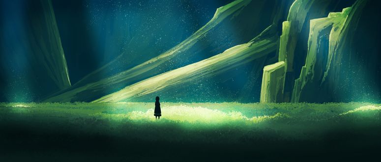 Обои на рабочий стол Девочка смотрит на горы, by gracile_jp·