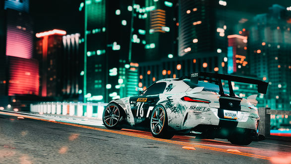 Обои на рабочий стол BMW Z4 2019 на улице ночного города, by Madz Rolly