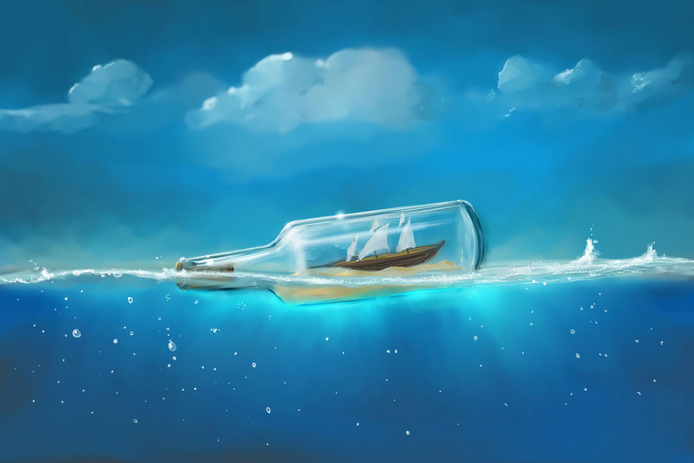 Обои для рабочего стола Парусник в бутылке в океане, by ShootingStarLogBook