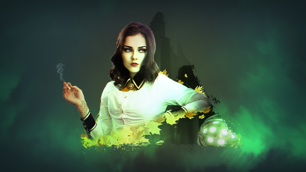 Обои для рабочего стола Девушка Elizabeth / Элизабет - вымышленный персонаж в BioShock с сигаретой в руке