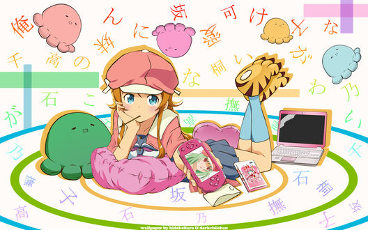 Обои на рабочий стол Kirino Kousaka / Кирино Косака из аниме Ore no Imouto ga Konnani Kawaii Wake ga Nai / Ну не может моя сестренка быть такой милой, Nadeko Sengoku / Надэко Сэнгоку из аниме Bakemonogatari / Истории монстров, by hidekeitaro