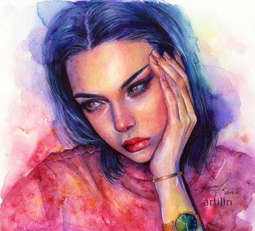 Обои на рабочий стол Задумчивая девушка с голубыми волосами, by Artilin
